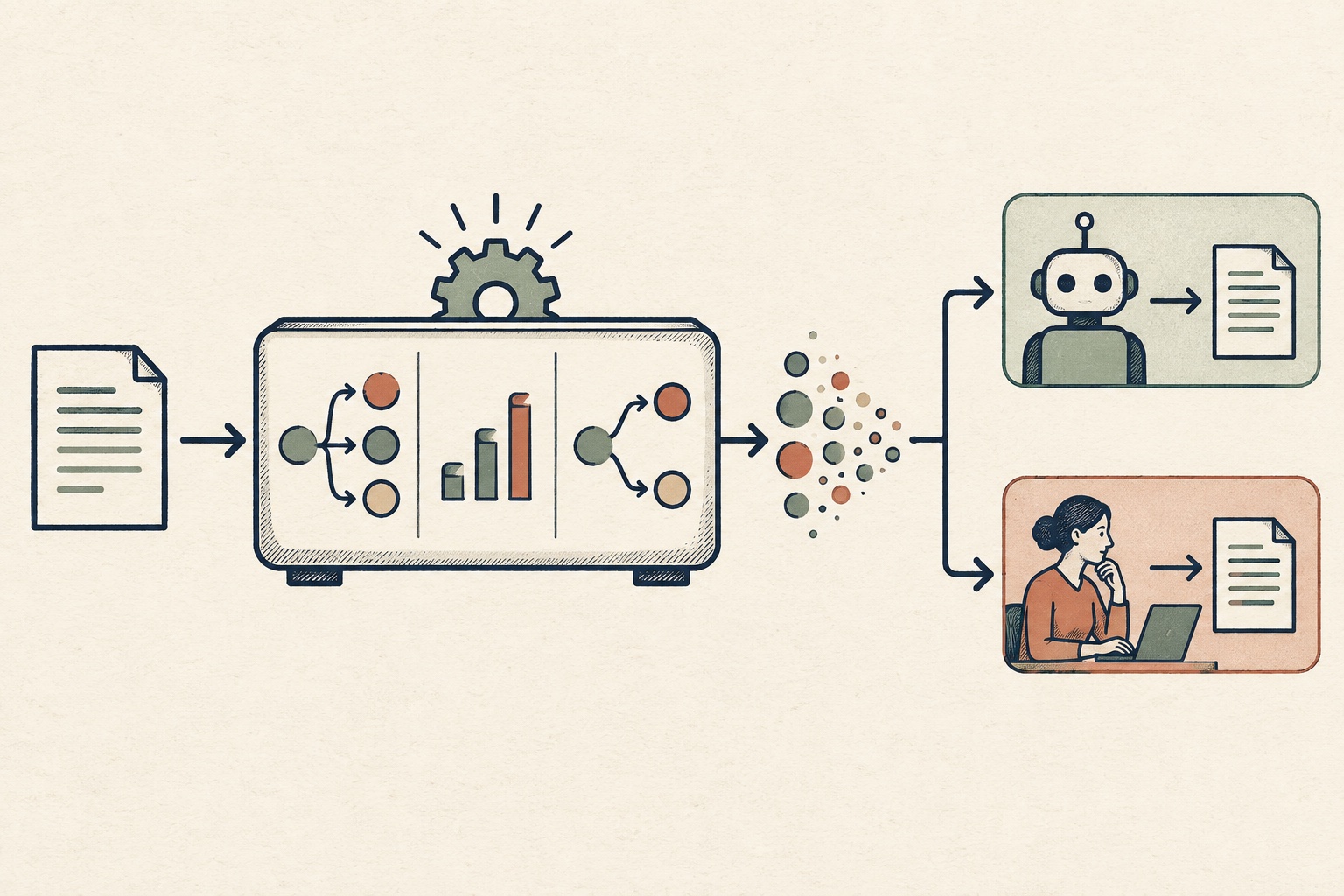 A state passes through typed questions and probabilities before application code chooses a route